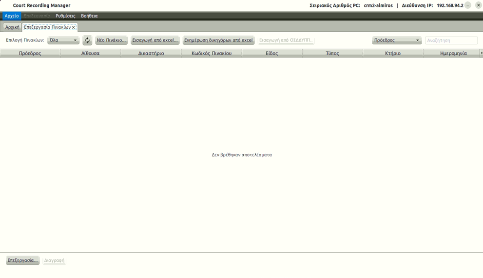 Επεξεργασία πινακίων